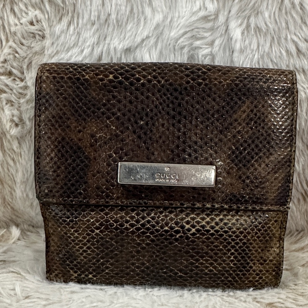 Gucci Dark Brown Snakeskin Wallet with Silver Accent